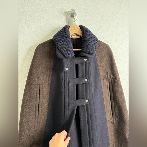 PLAN C Roll-neck Wool Cape Jacket In Brown Sz 38 = US 4 - Picture 7 of 15